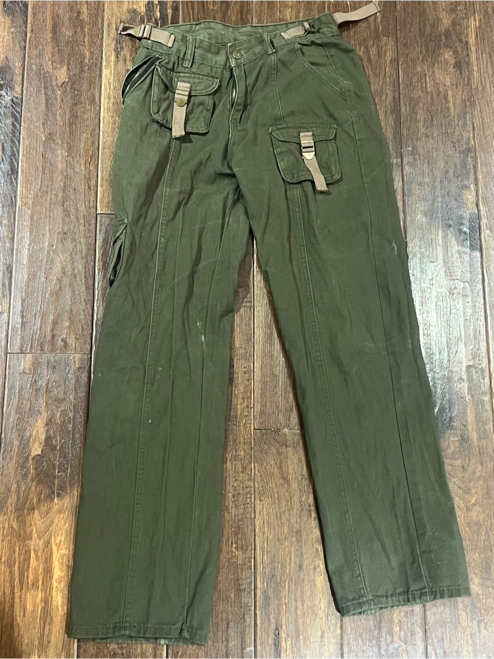 Women’s Olive Green Tactical Cargo Pants with Utility Straps